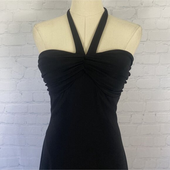 Vintage 90s B. Smart Size 4 Black Halter Ruched Tool Skirt Mini Dress - Picture 4 of 15